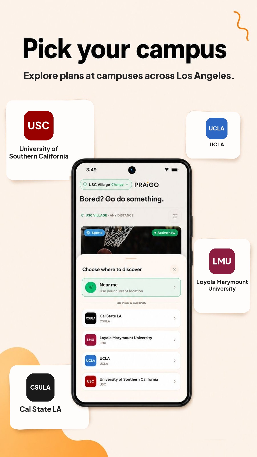 Campus picker screen, browse without sharing location